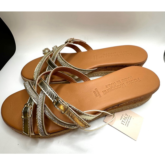 Women's Fabio Maggenti Sandals Size 38 Gold - Picture 1 of 5
